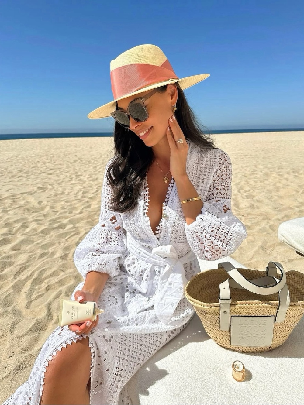 Straw Panama Hat with Pink Band - Women Accessories